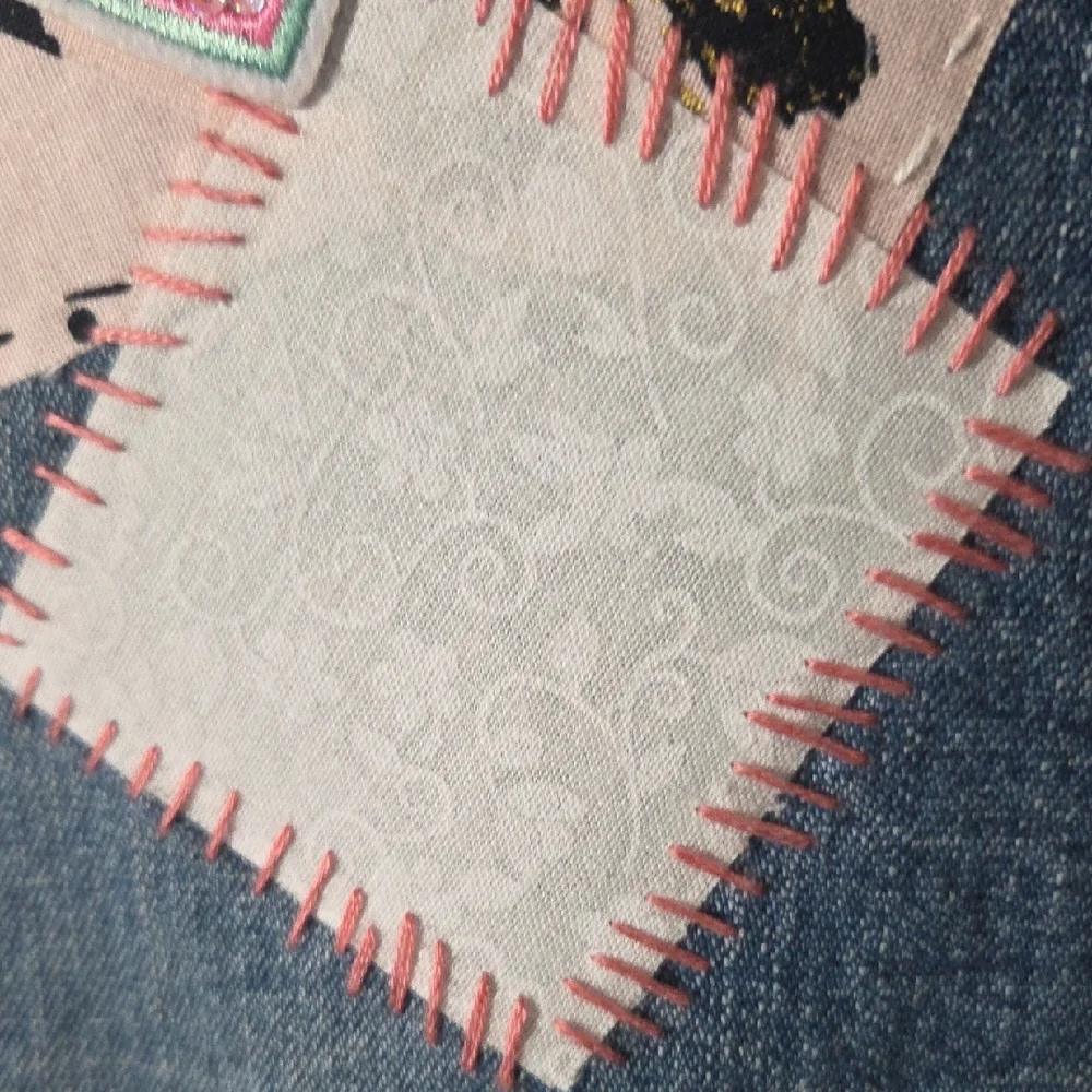 Arizona Jean Company Blue Denim Flare Jeans with Floral Patchwork - Picture 10 of 16